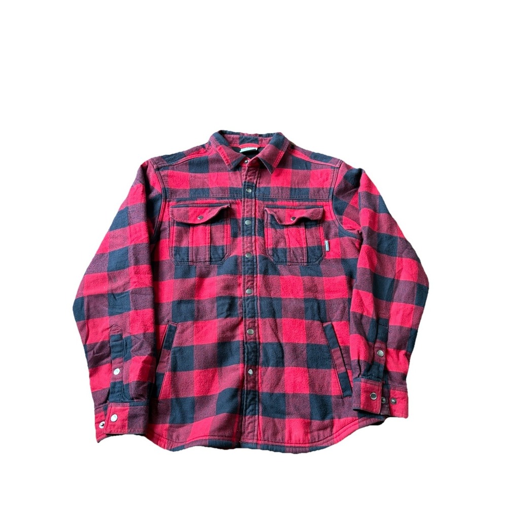 Columbia Fleece‎ Jacket Men L Red Black Buffalo Plaid Lumberjack Pockets Buttons